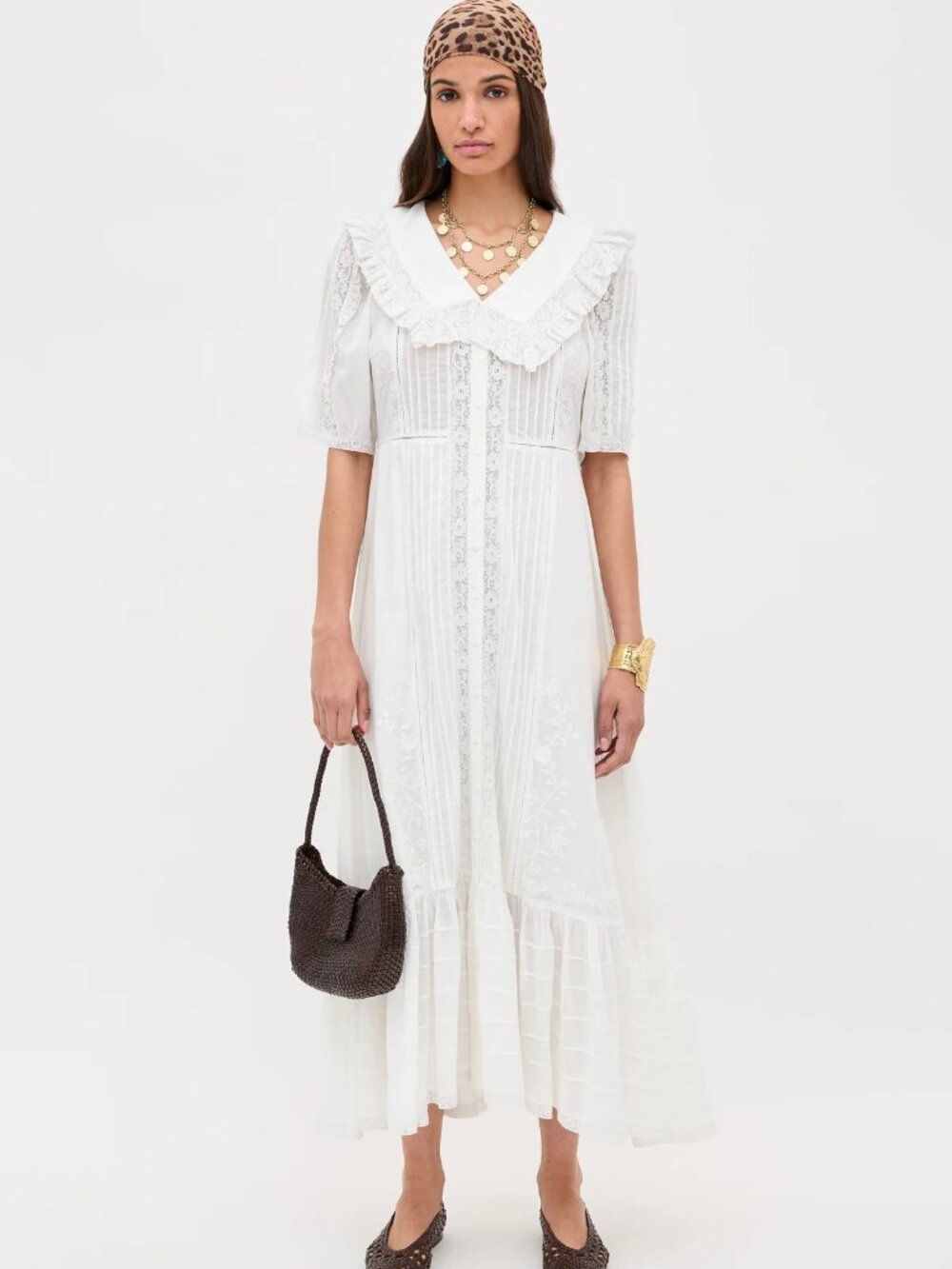 RIXO London Edina Cotton Midi Dress in white US12/UK16